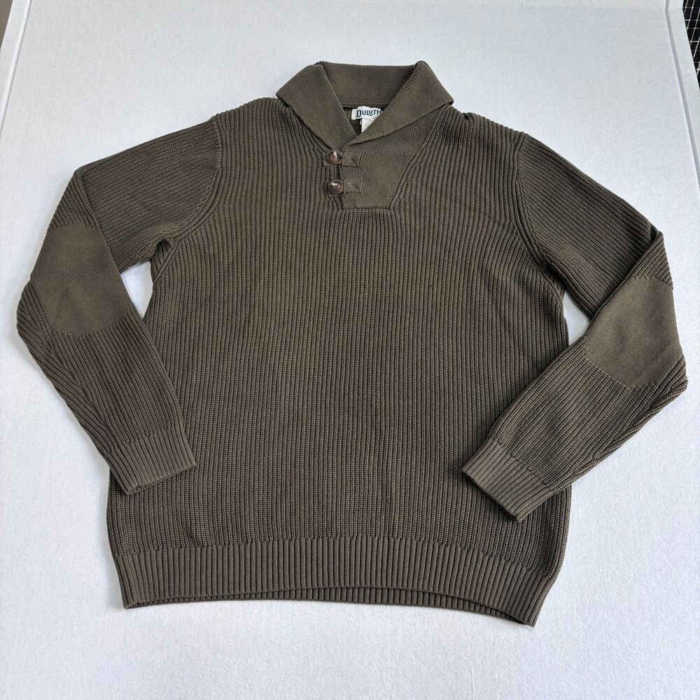 Duluth Trading Shawl Collar Sweater Men XL Army Green Wool Cotton Blend